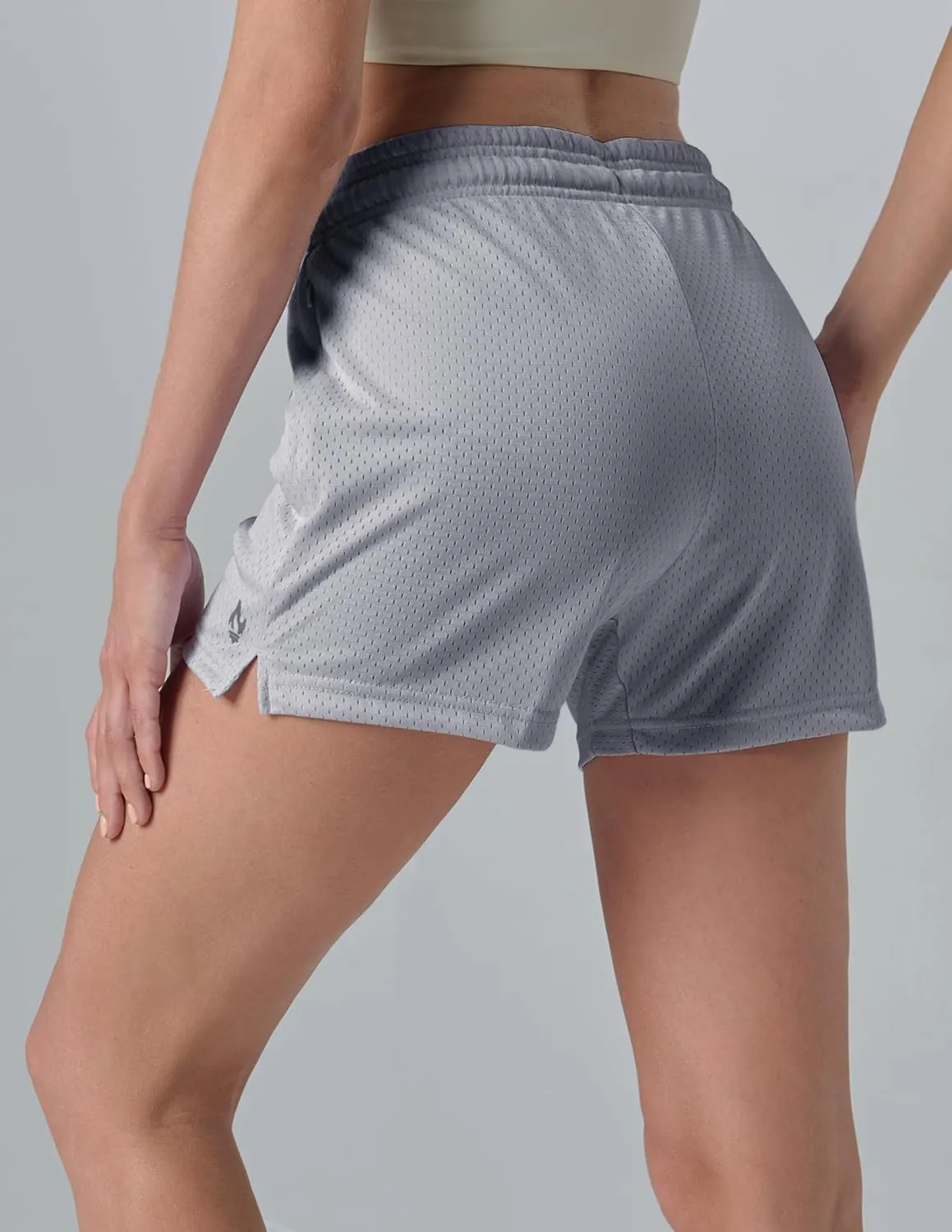 5-Pack Women's Athletic Shorts Mesh Basketball, Ladies Active Loose Pull-On Shorts with Zipper Pockets, 5" Inseam
