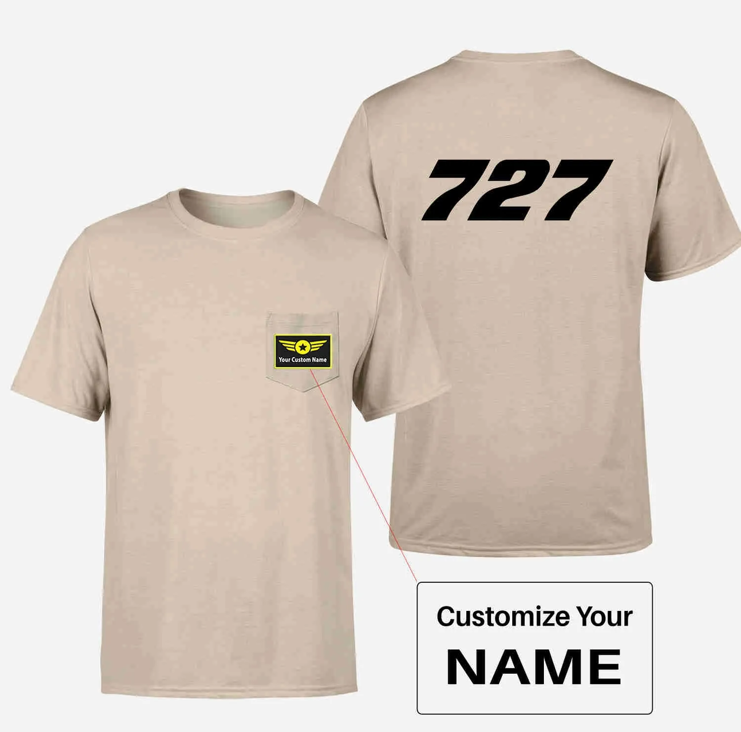 727 Flat Text Designed Pocket T-Shirts