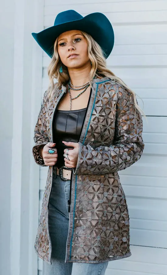 ABF 0926 Bronze with Turquoise Trim Leather Jacket