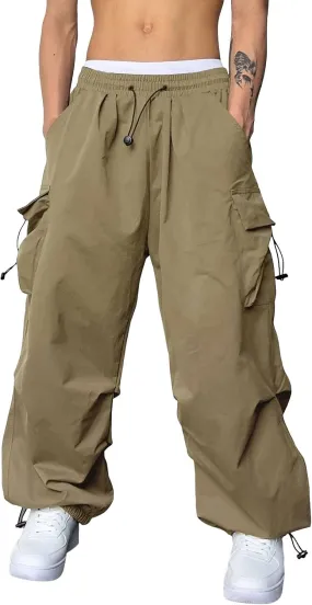 Alalaso Mens Baggy Cargo Pants Parachute Pants Causal Loose Fit Joggers Trendy Harem Pants Hip Hop Streetwear with Pockets