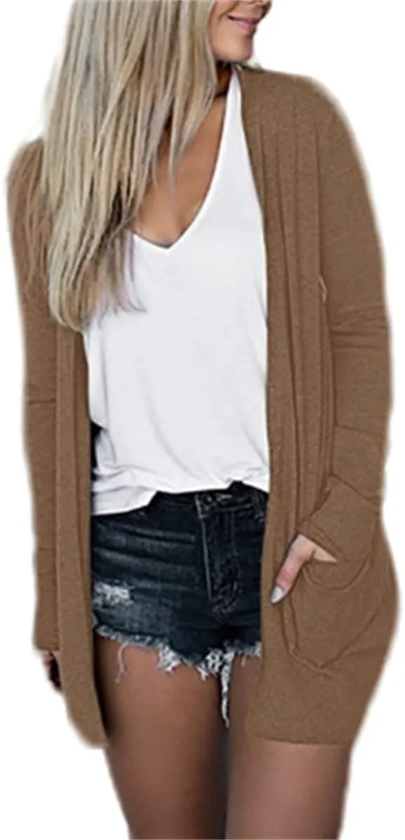 Cardigans for Women 2024 Fall Open Front Cardigan Coat Casual Lightweight Long Sleeve Solid Tops Blouses with Pockets