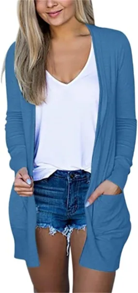 Cardigans for Women 2024 Fall Open Front Cardigan Coat Casual Lightweight Long Sleeve Solid Tops Blouses with Pockets