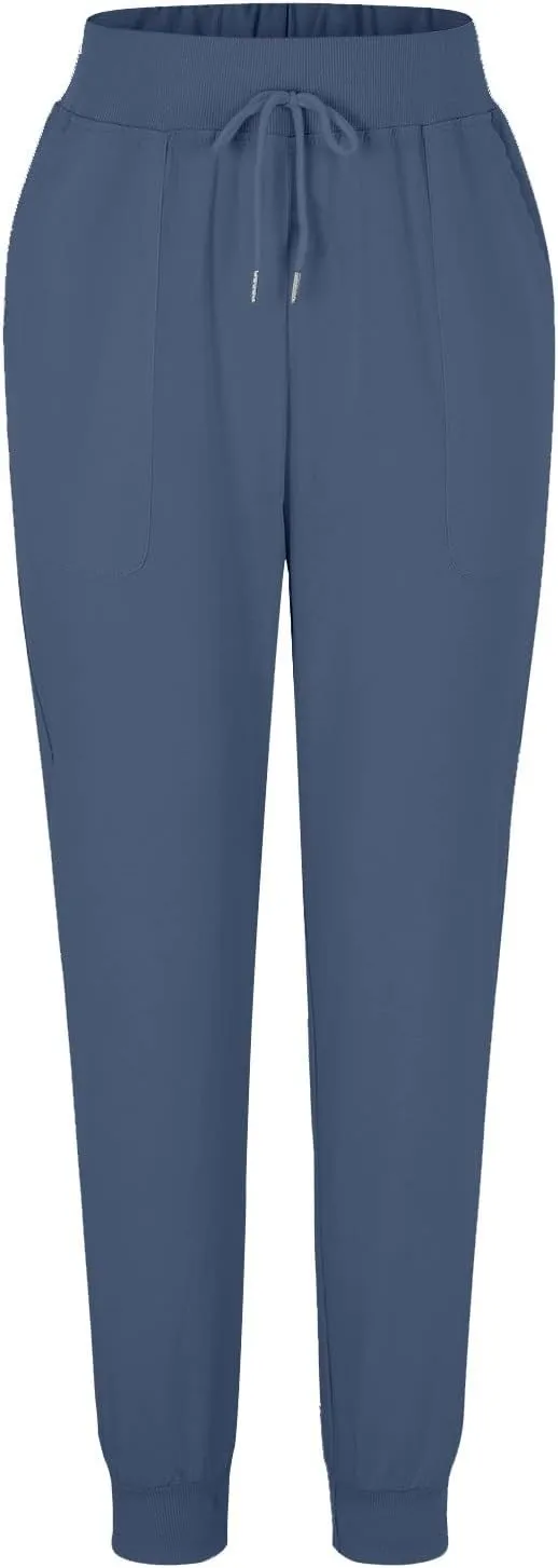 Casual Pants For Women Linen Elastic Waist Trousers Summer Baggy Straight Leg Comfort Tapered Pants with Pockets