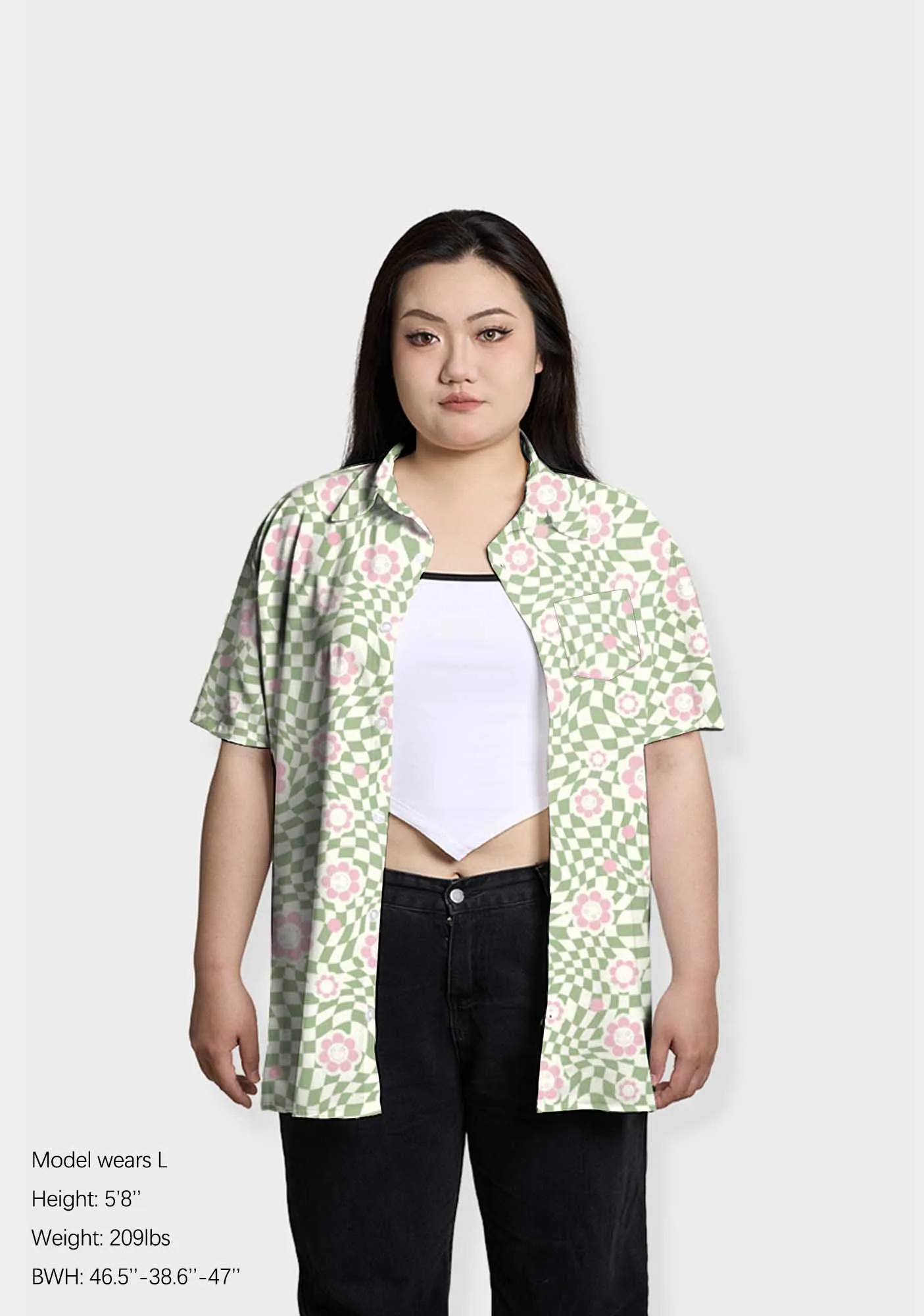 Checkerboard Pink Daisy Print Shirts