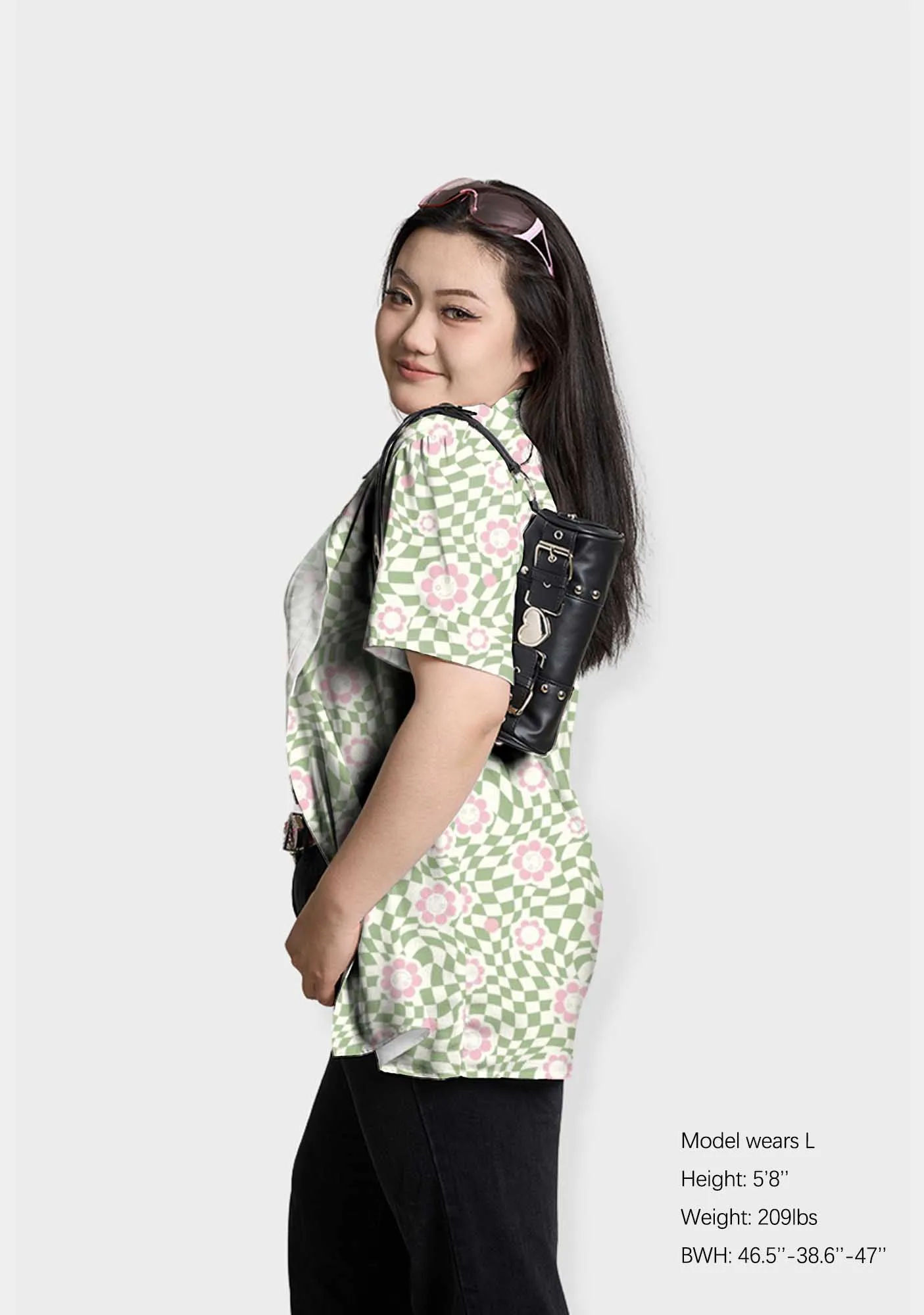 Checkerboard Pink Daisy Print Shirts