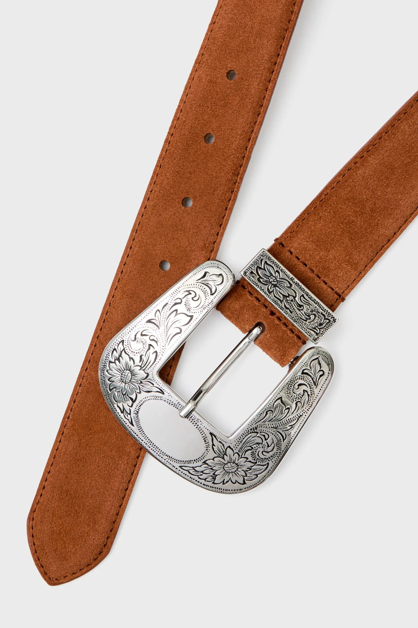 Cognac and Silver Levi Suede Belt