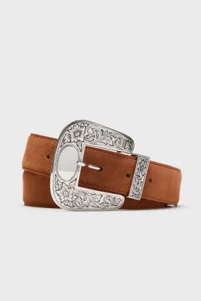 Cognac and Silver Levi Suede Belt