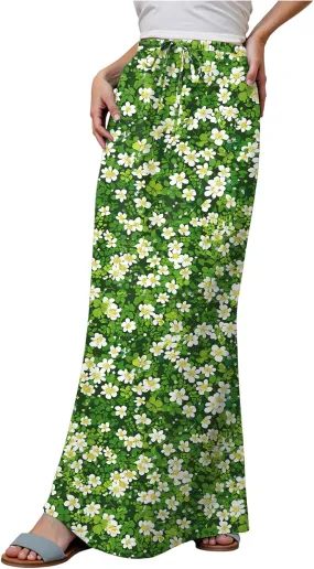 cooki Linen Maxi Skirts for Women Trendy 2025 Summer Casual Cotton Drawstring Low Waist Vacation Boho Flowy Long Skirts