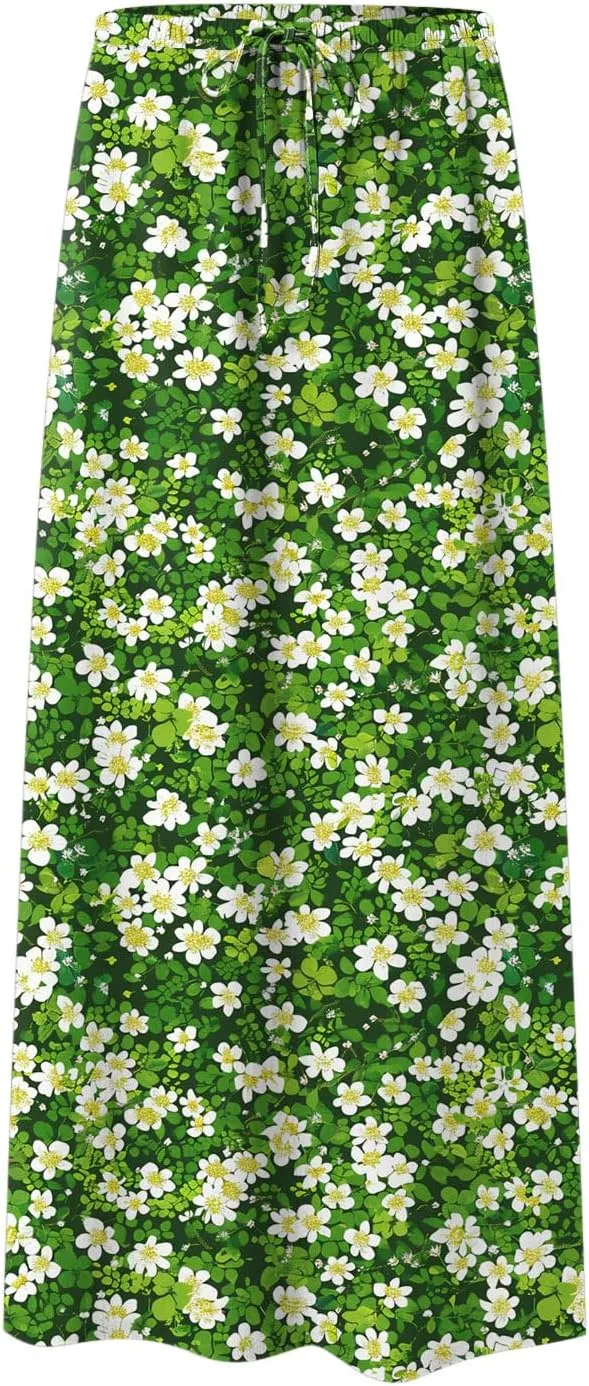 cooki Linen Maxi Skirts for Women Trendy 2025 Summer Casual Cotton Drawstring Low Waist Vacation Boho Flowy Long Skirts