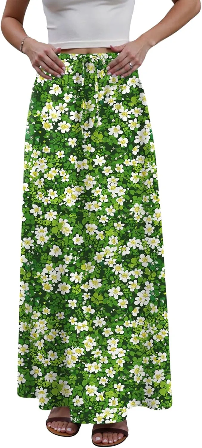 cooki Linen Maxi Skirts for Women Trendy 2025 Summer Casual Cotton Drawstring Low Waist Vacation Boho Flowy Long Skirts
