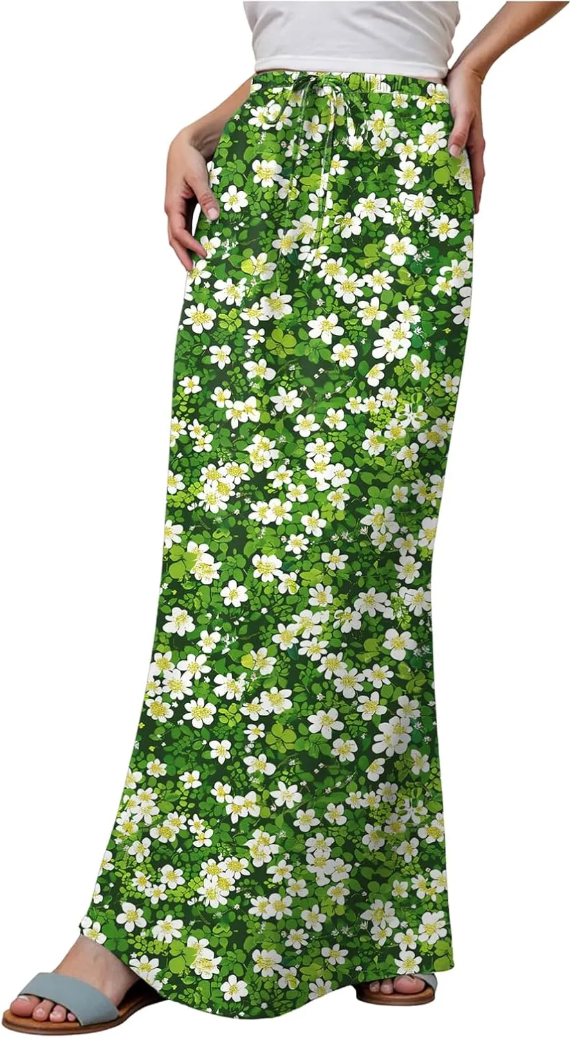 cooki Linen Maxi Skirts for Women Trendy 2025 Summer Casual Cotton Drawstring Low Waist Vacation Boho Flowy Long Skirts
