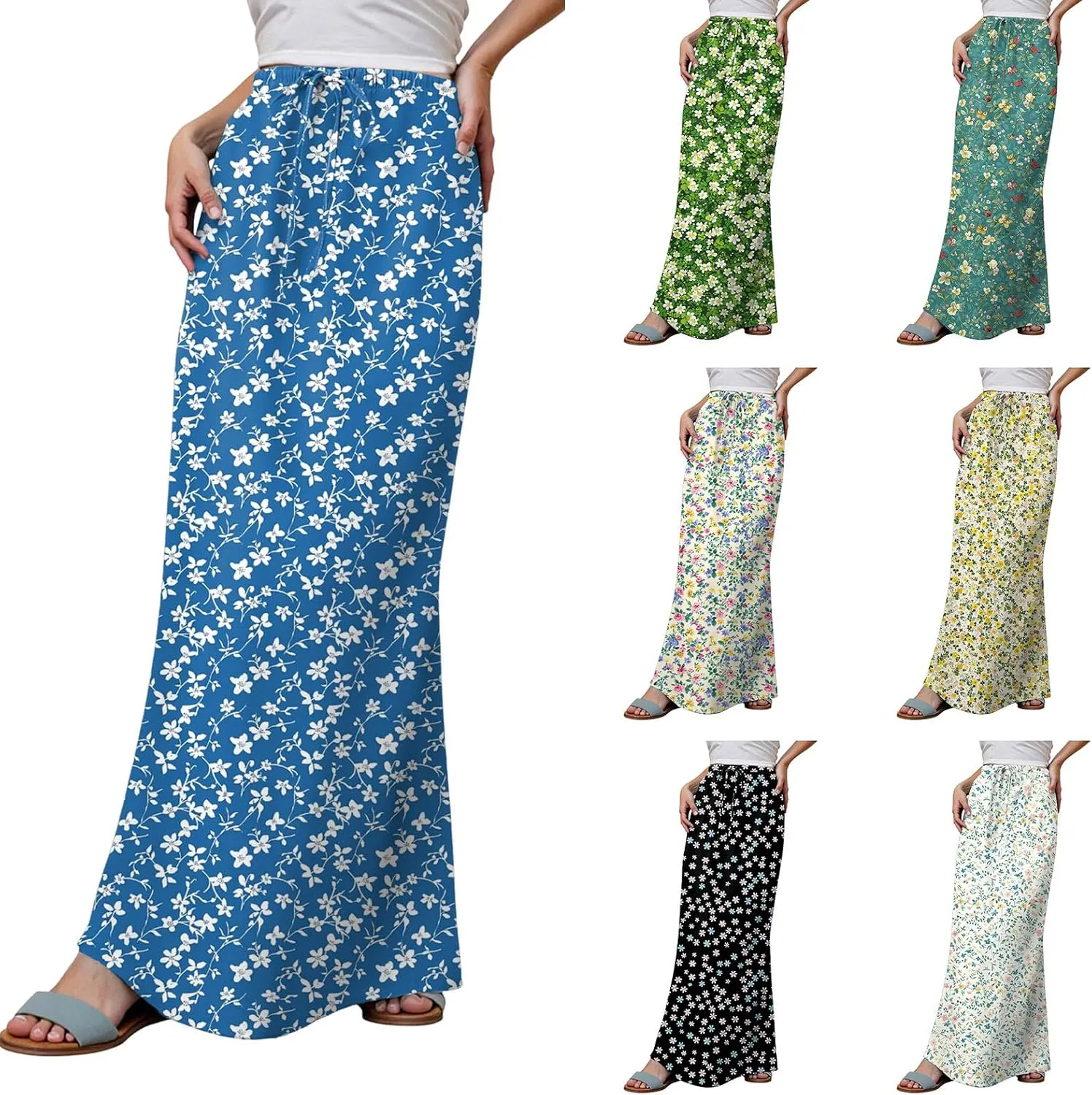 cooki Linen Maxi Skirts for Women Trendy 2025 Summer Casual Cotton Drawstring Low Waist Vacation Boho Flowy Long Skirts