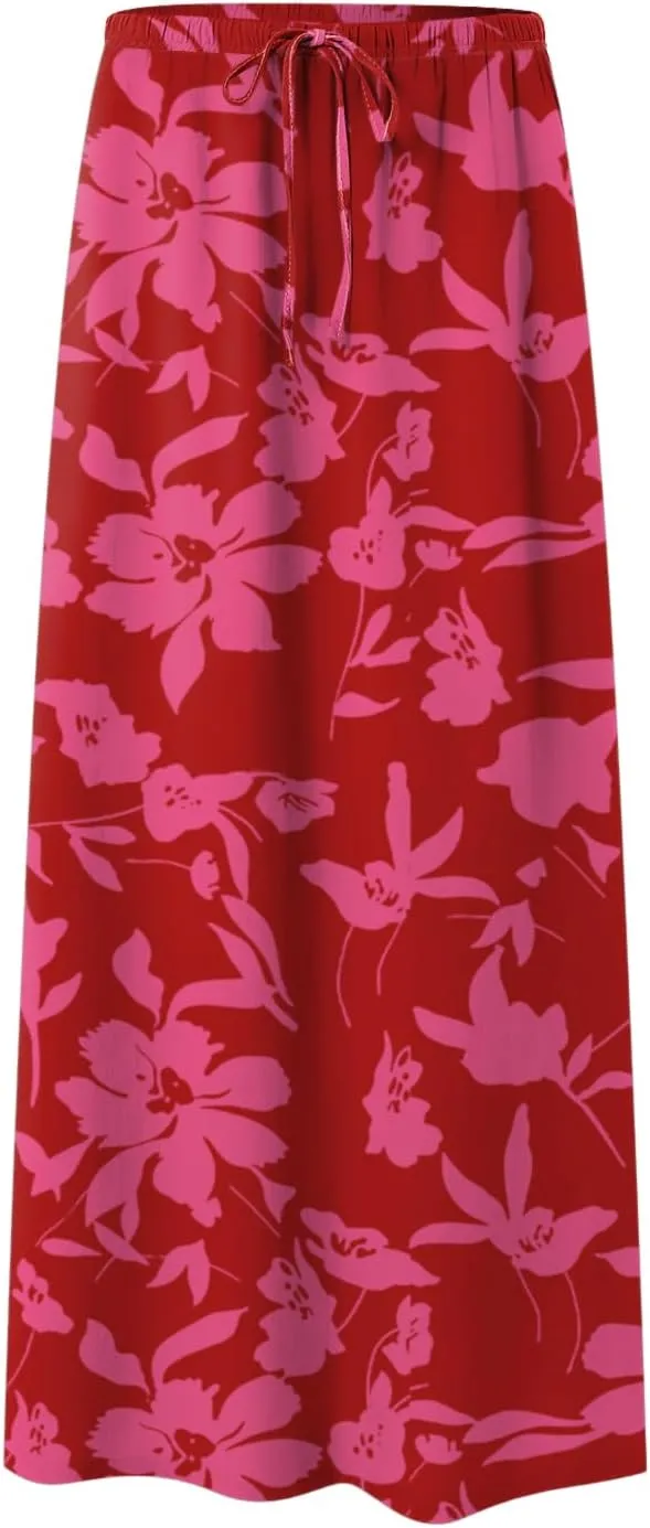 cooki Linen Maxi Skirts for Women Trendy 2025 Summer Comfy Linen Cotton Drawstring Low Waist Vacation Boho Flowy Long Skirts