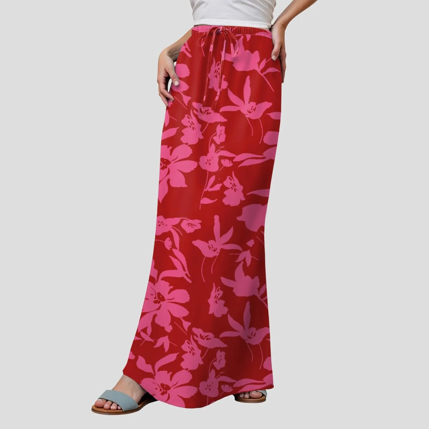 cooki Linen Maxi Skirts for Women Trendy 2025 Summer Comfy Linen Cotton Drawstring Low Waist Vacation Boho Flowy Long Skirts