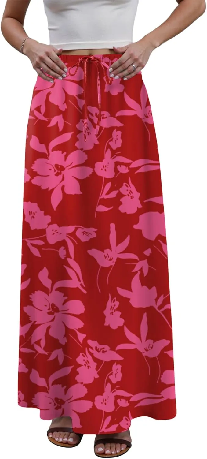 cooki Linen Maxi Skirts for Women Trendy 2025 Summer Comfy Linen Cotton Drawstring Low Waist Vacation Boho Flowy Long Skirts