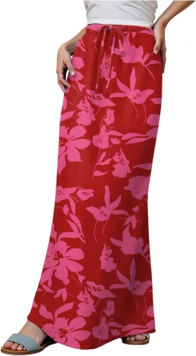 cooki Linen Maxi Skirts for Women Trendy 2025 Summer Comfy Linen Cotton Drawstring Low Waist Vacation Boho Flowy Long Skirts