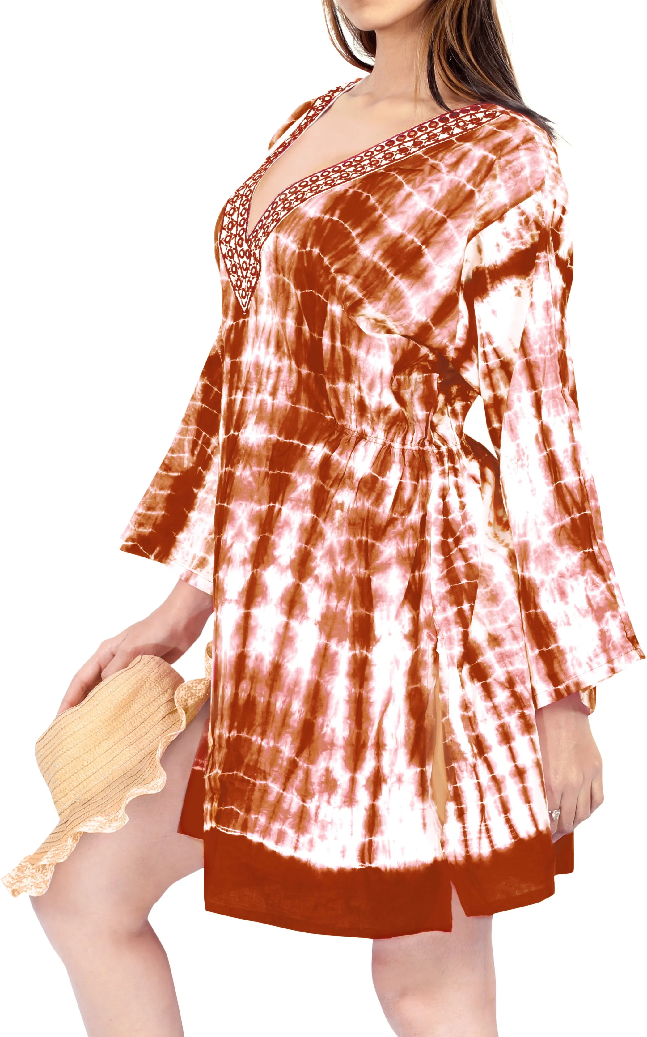 Cover up Cruise Tunic Top Resort Wear Cotton Caftan Beachwear Swimsuit Orange