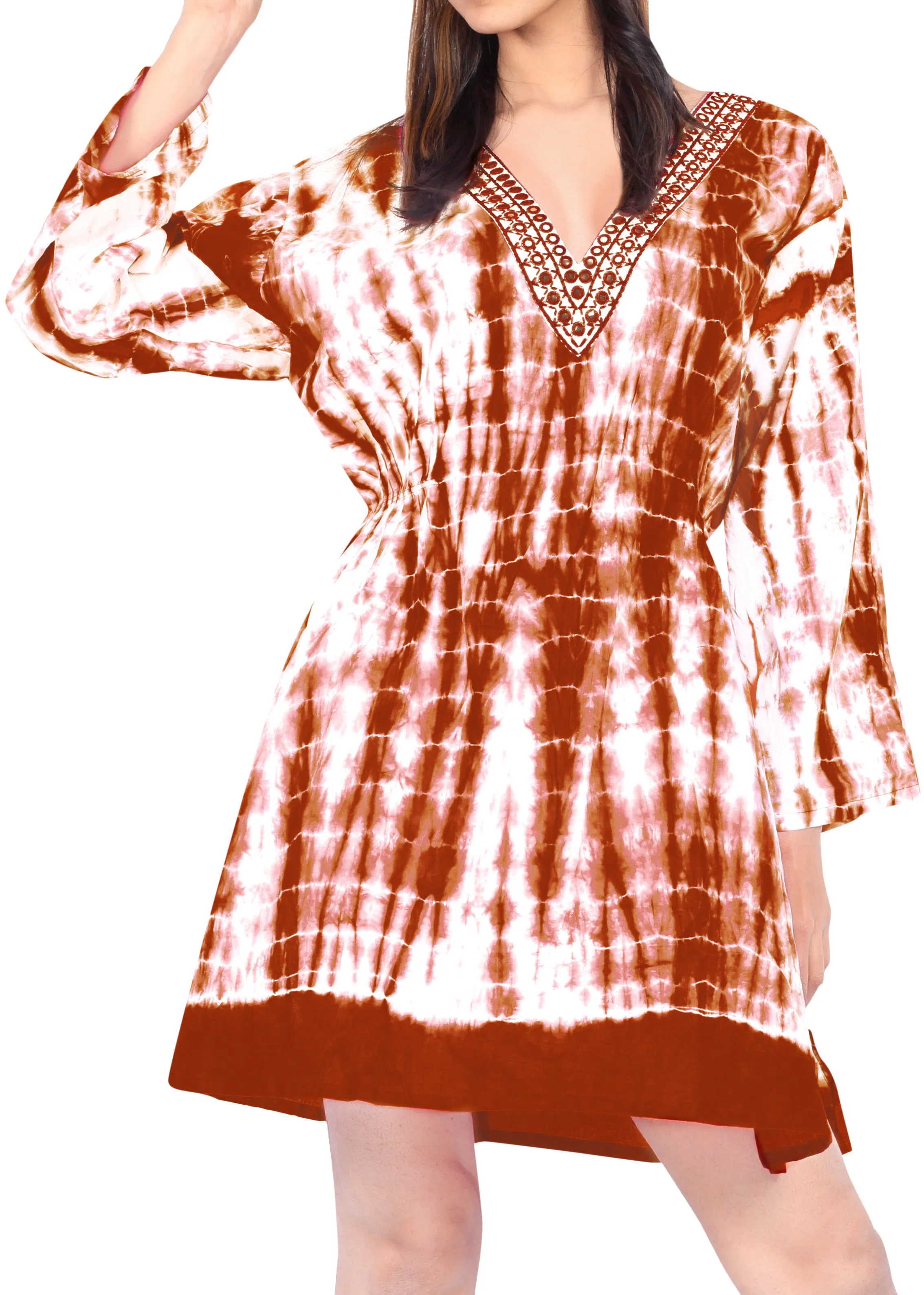 Cover up Cruise Tunic Top Resort Wear Cotton Caftan Beachwear Swimsuit Orange
