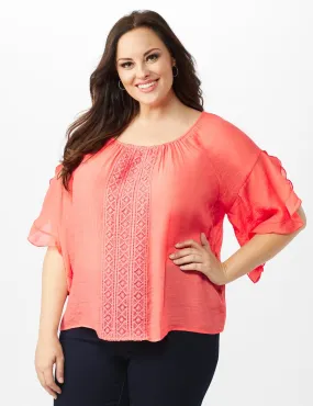 Crochet Trim  Off The Shoulder Textured Top