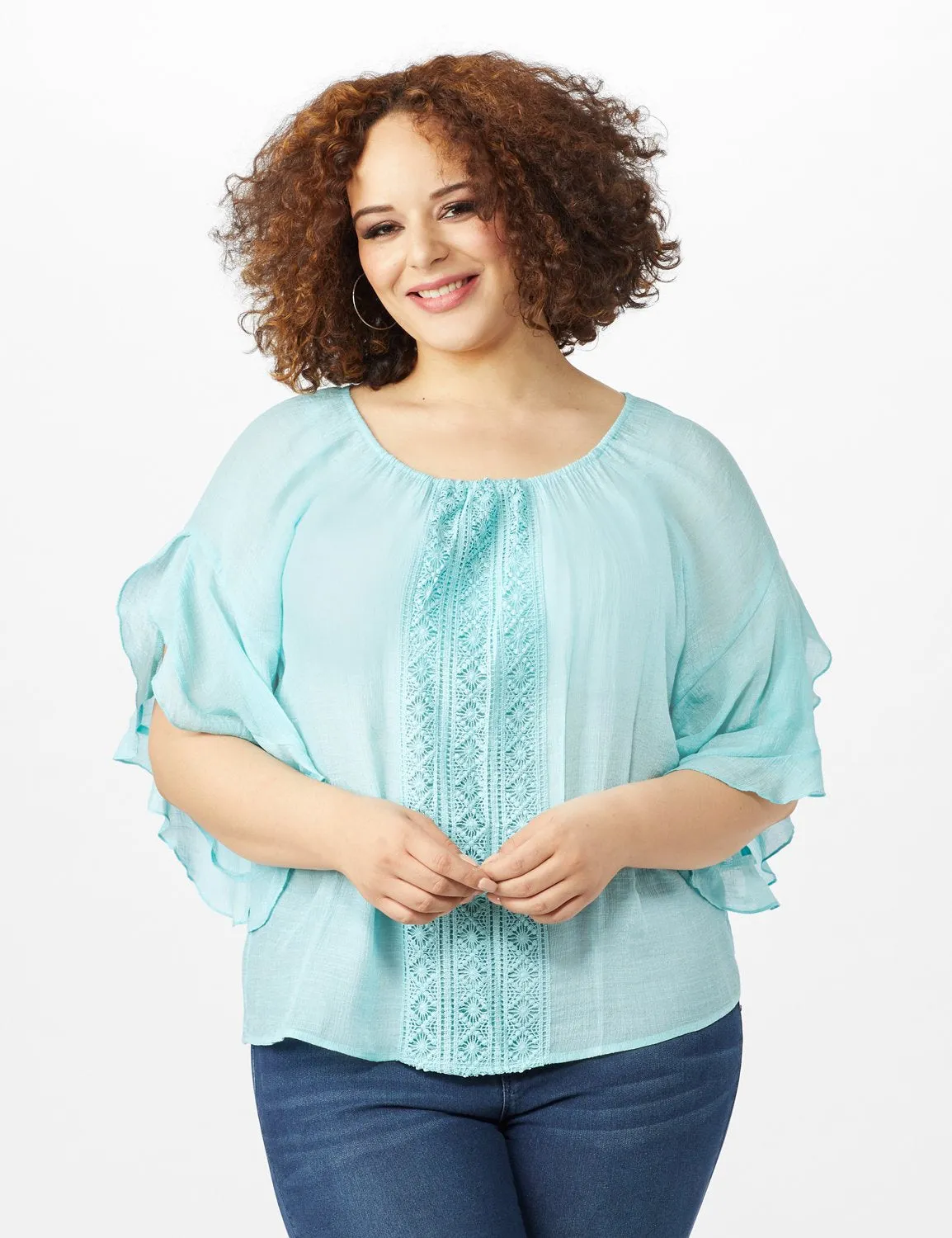 Crochet Trim  Off The Shoulder Textured Top