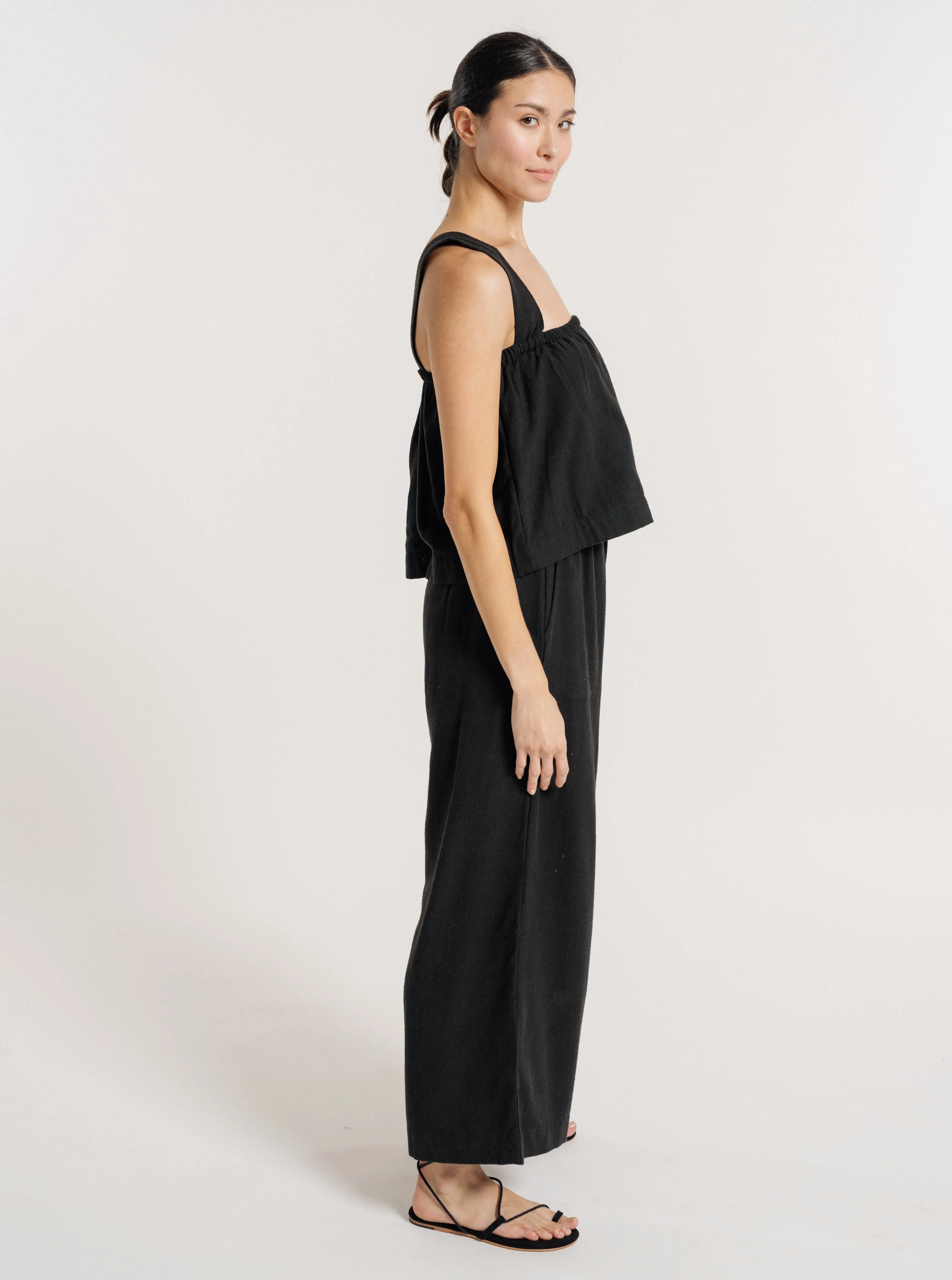 Cross Back Tank - Black Silk Noil