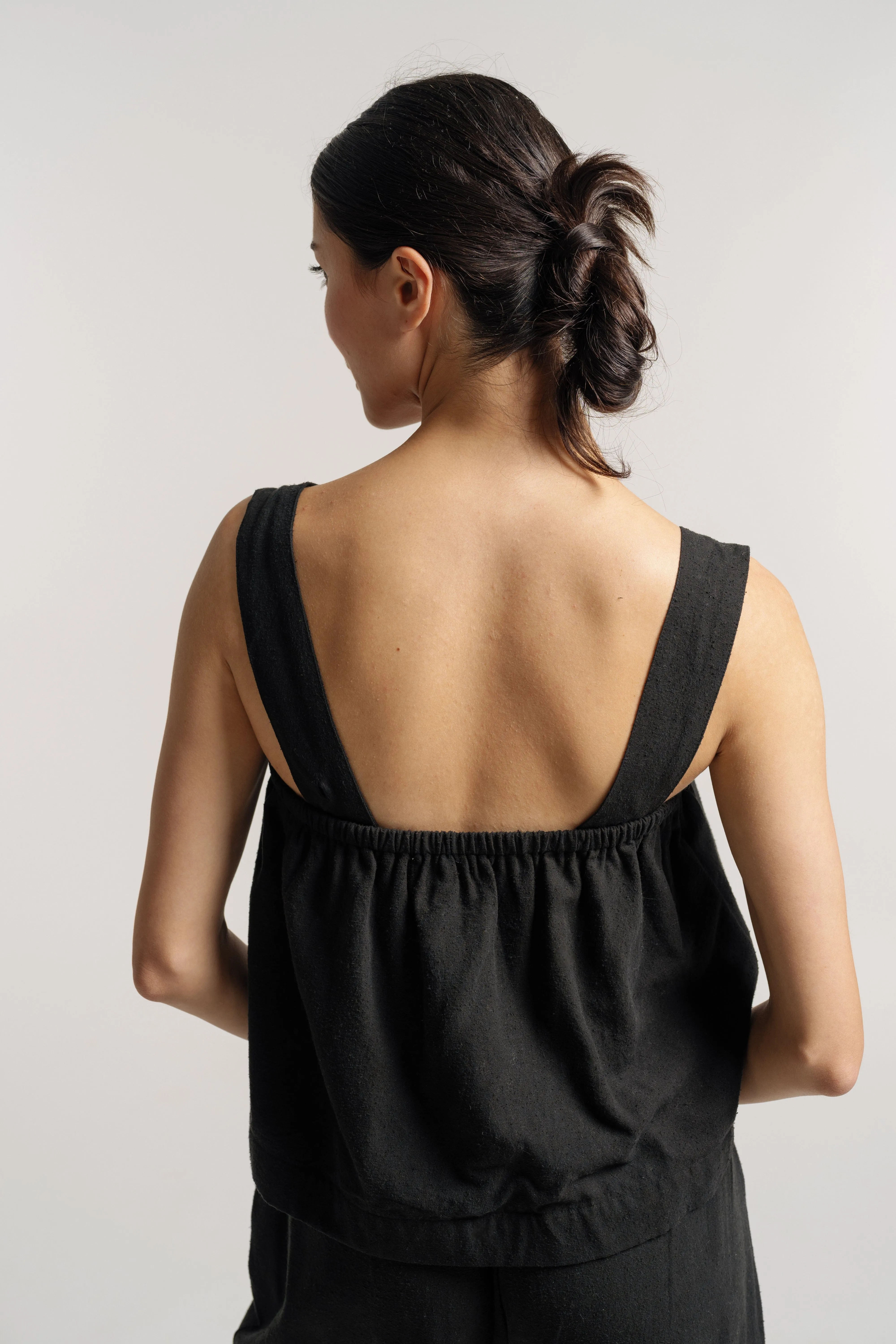 Cross Back Tank - Black Silk Noil