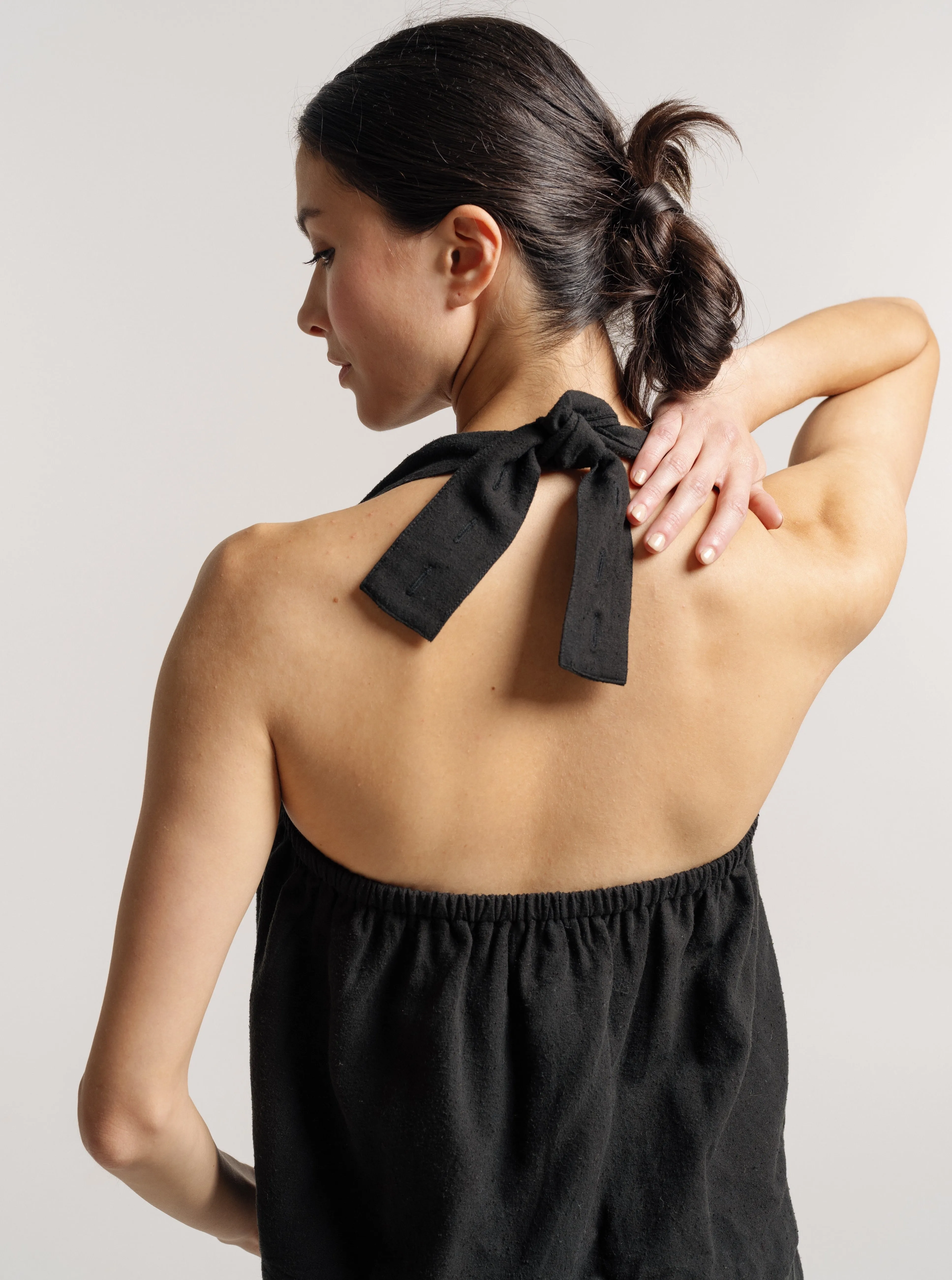 Cross Back Tank - Black Silk Noil