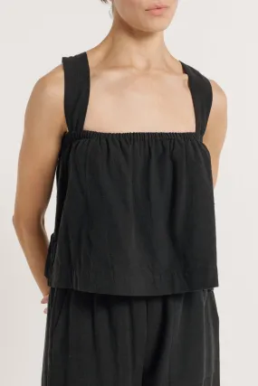 Cross Back Tank - Black Silk Noil