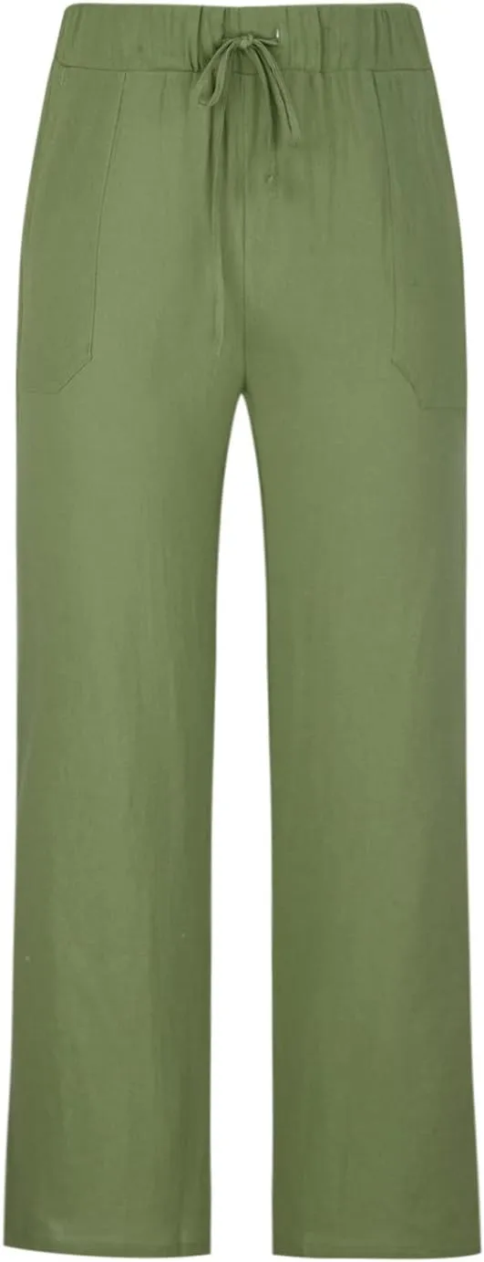 Dgoopd Men's Cotton Linen Pants Casual Elastic Waist Drawstring Pants Straight Leg Yoga Pants Lightweight Summer Beach Pants