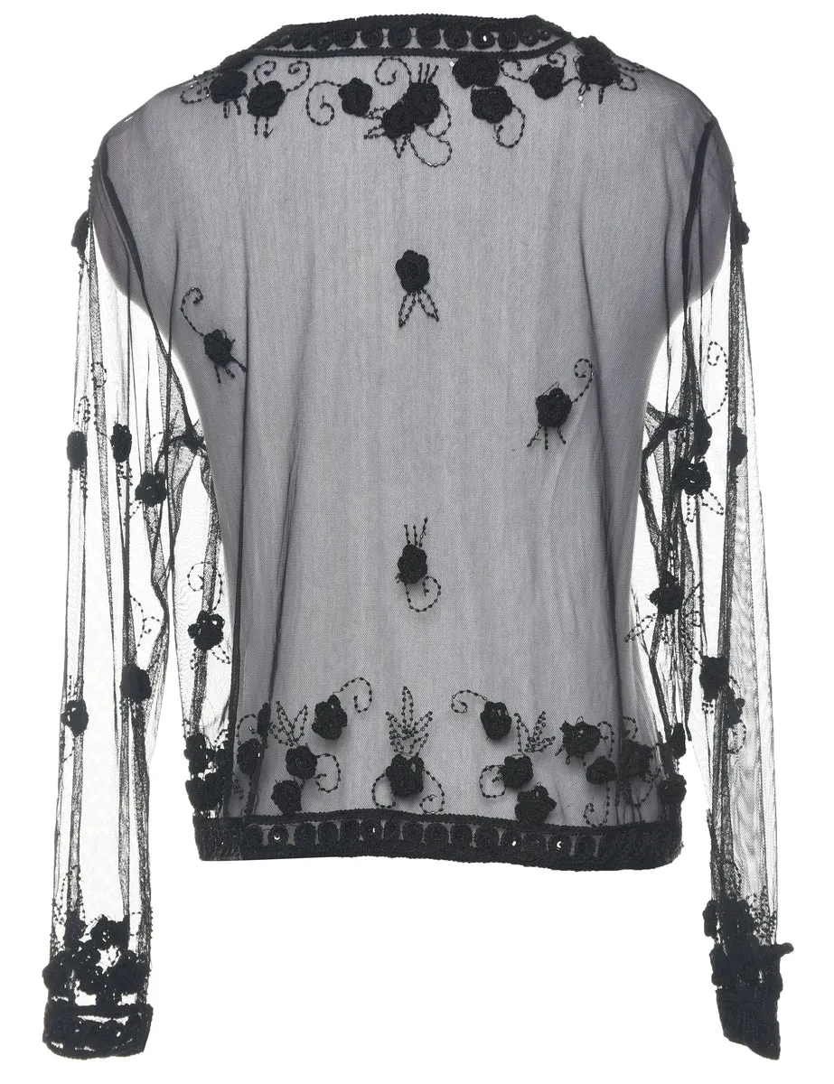 Embroidered Sheer Evening Jacket - M