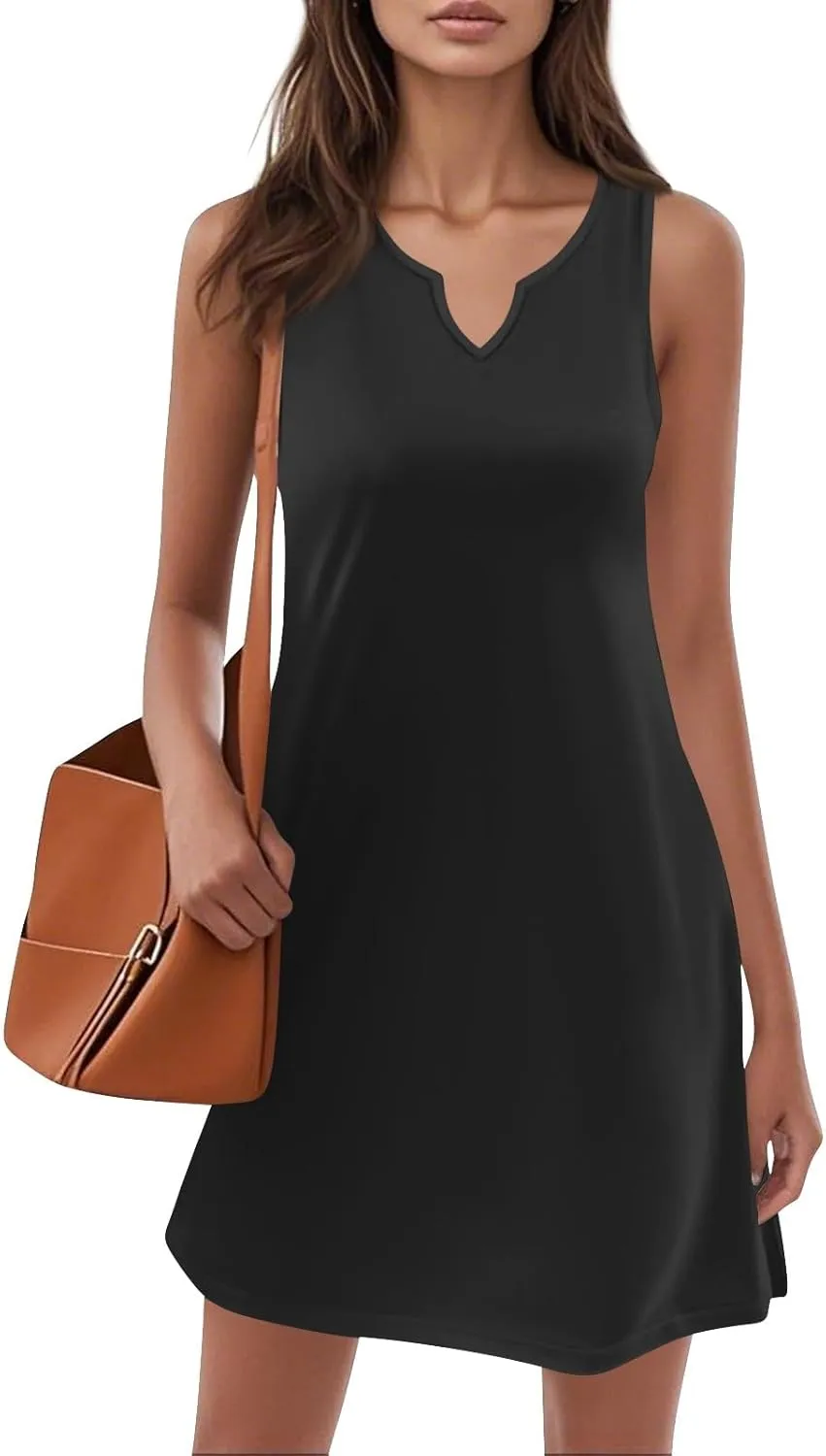 FlekmanArt Women's Tank Nightgown Dresses V Neck Sleepshirts Soft Dress Sleeveless Solid Color Chemise Nightdress S-XXL
