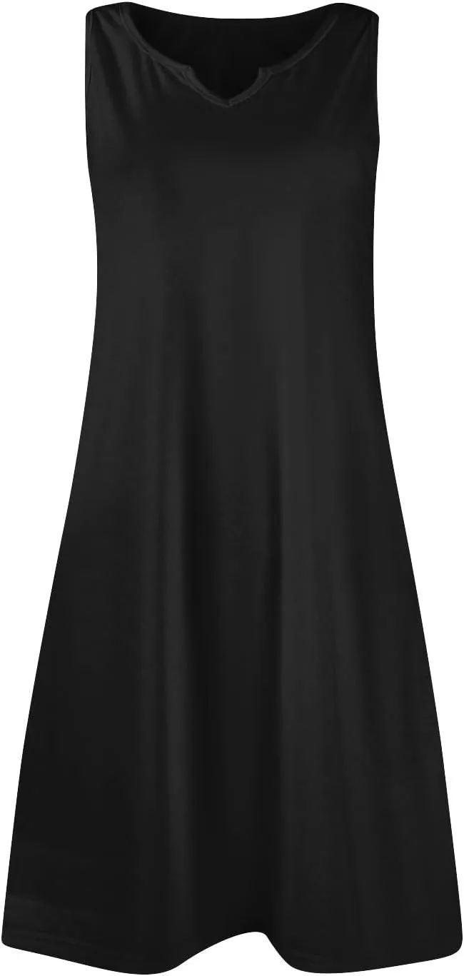 FlekmanArt Women's Tank Nightgown Dresses V Neck Sleepshirts Soft Dress Sleeveless Solid Color Chemise Nightdress S-XXL