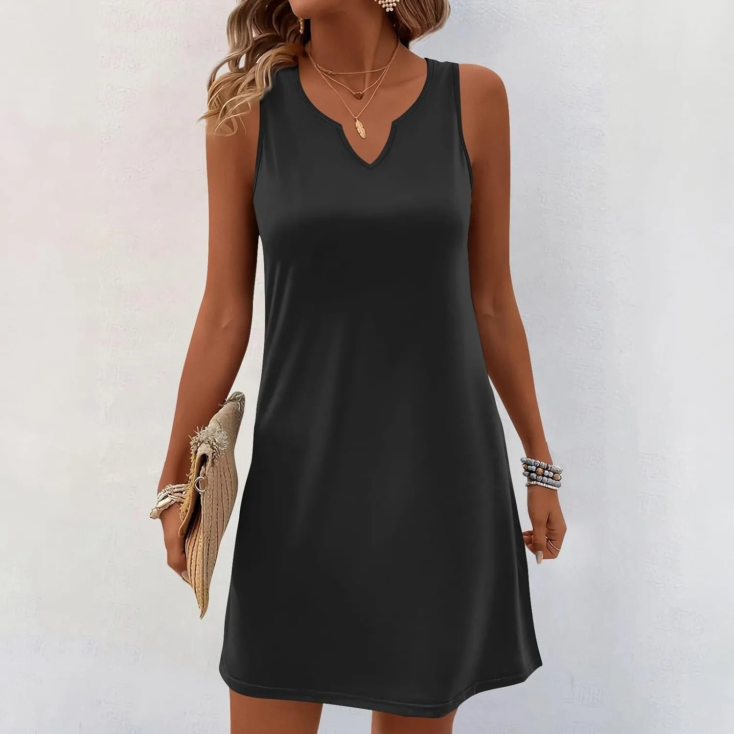 FlekmanArt Women's Tank Nightgown Dresses V Neck Sleepshirts Soft Dress Sleeveless Solid Color Chemise Nightdress S-XXL