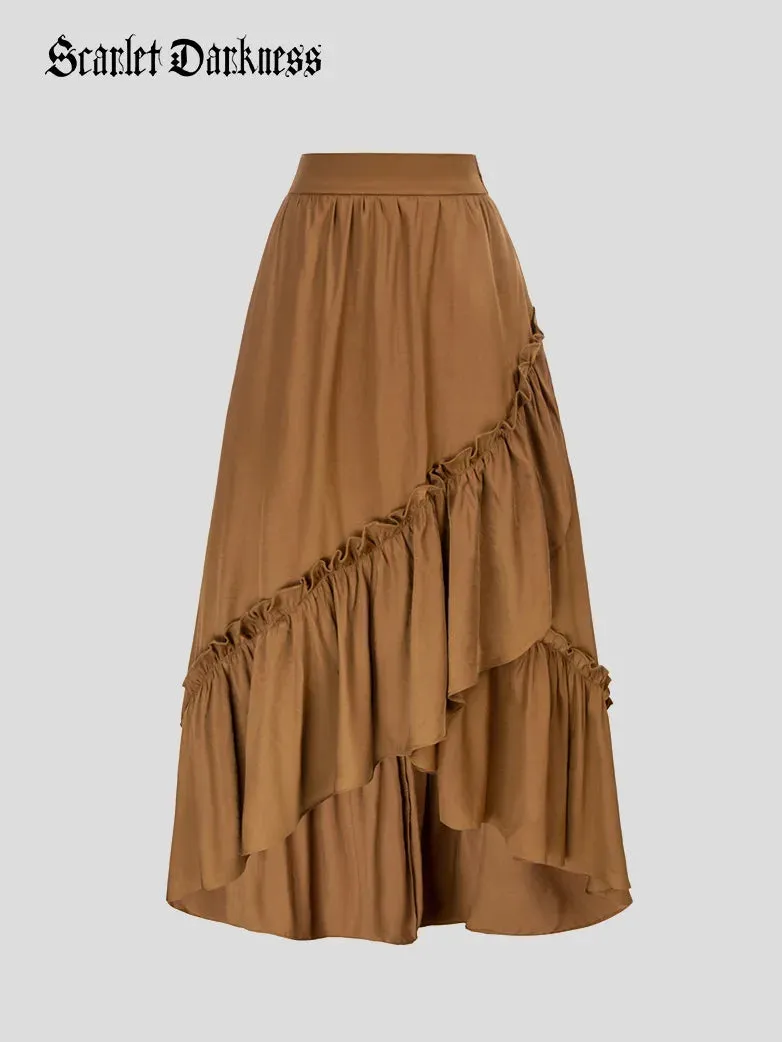 High-Lo Patchwork Ruffled Hem Swing Skirt