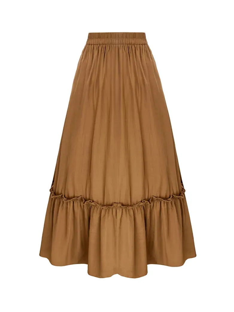 High-Lo Patchwork Ruffled Hem Swing Skirt