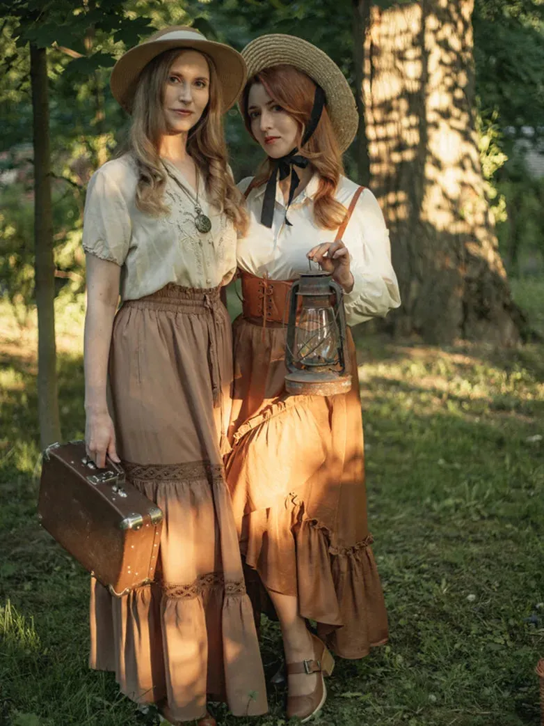 High-Lo Patchwork Ruffled Hem Swing Skirt