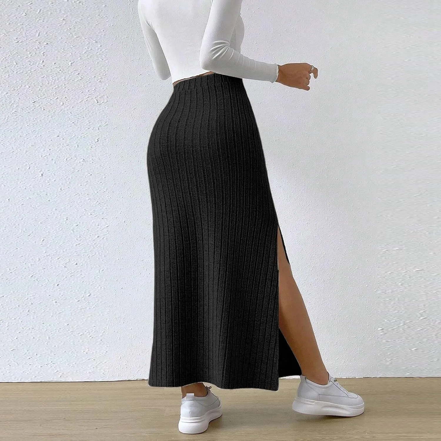 High Waisted Skirts for Women Tummy Control Split Solid Slim Fit Casual Long Skirts for Going Out Vacation Clothes