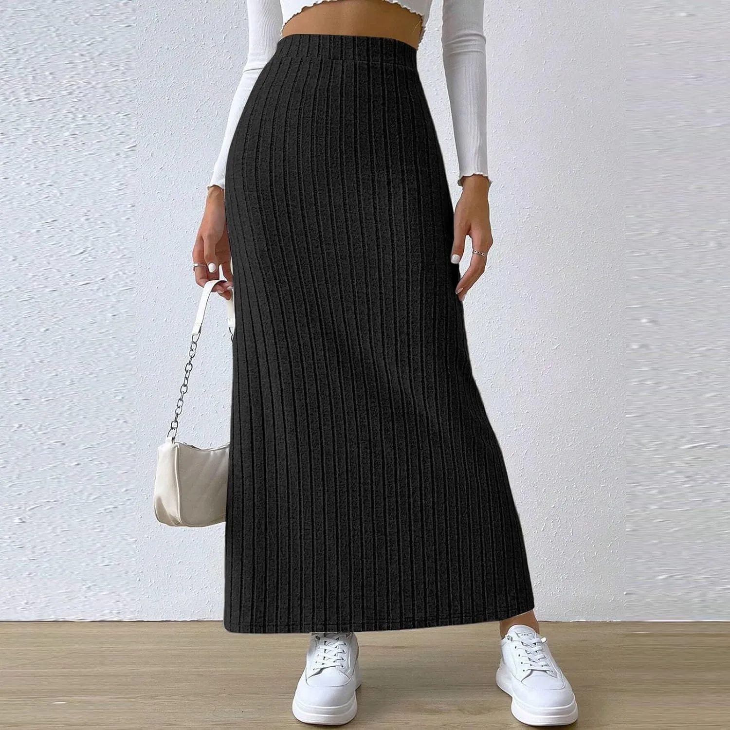 High Waisted Skirts for Women Tummy Control Split Solid Slim Fit Casual Long Skirts for Going Out Vacation Clothes