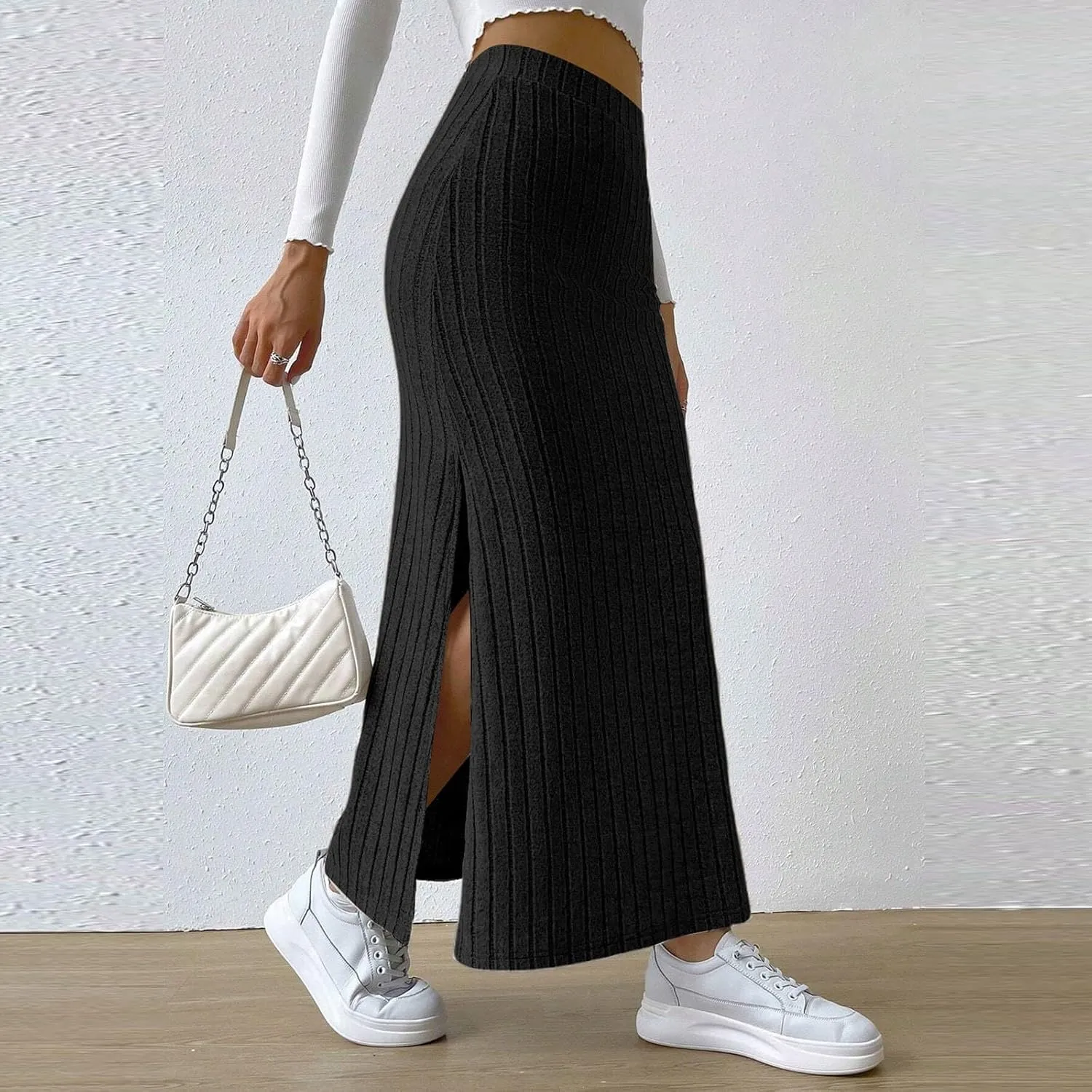 High Waisted Skirts for Women Tummy Control Split Solid Slim Fit Casual Long Skirts for Going Out Vacation Clothes