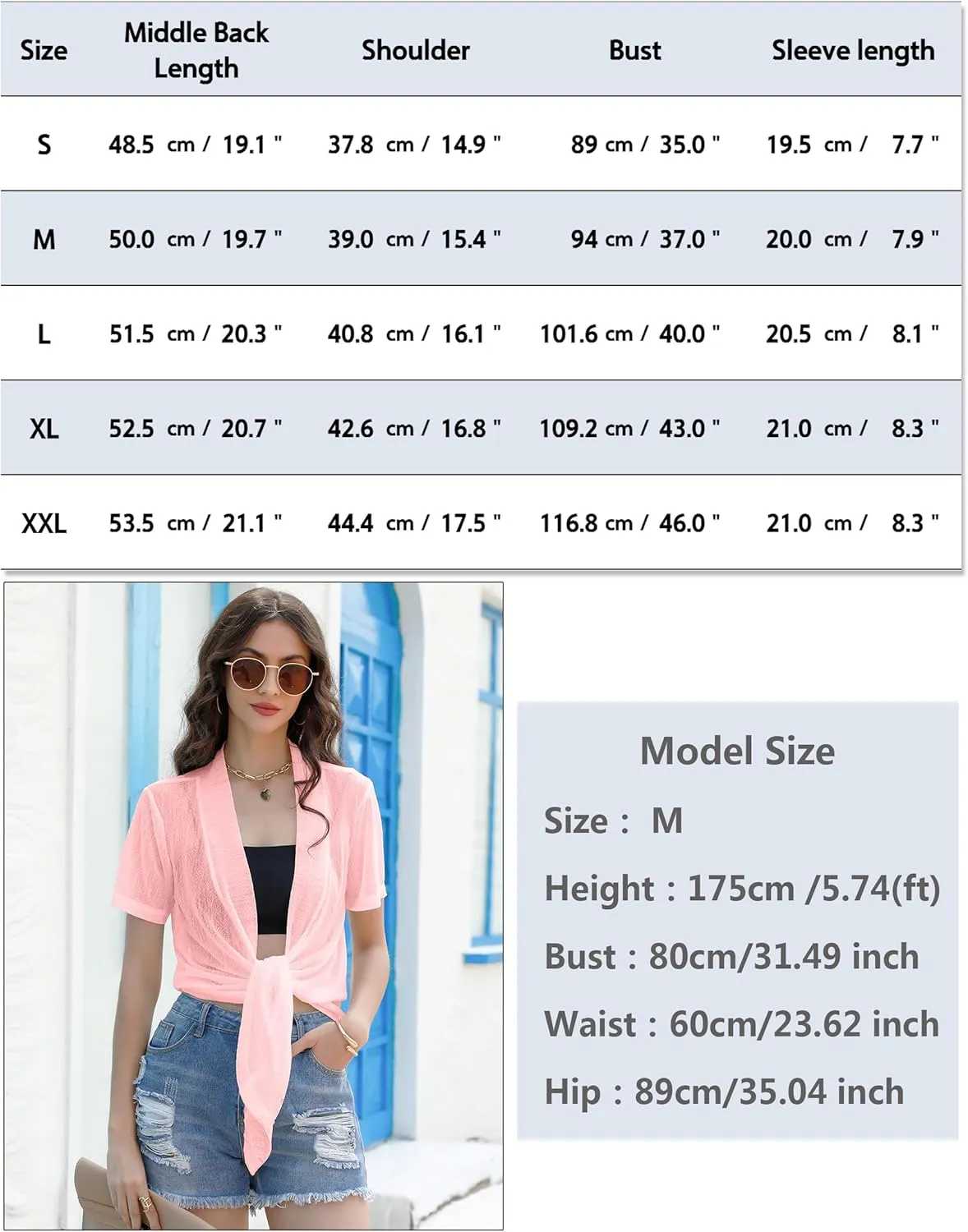 iClosam Womens Sheer Shrug Tie Front 3/4 Sleeve Cropped Bolero Cardigan