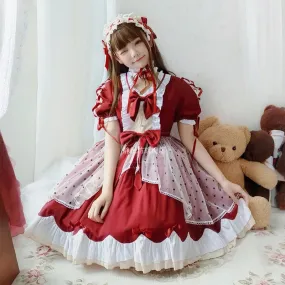 Kawaii Japanese Wine Red Lolita OP Dress Set