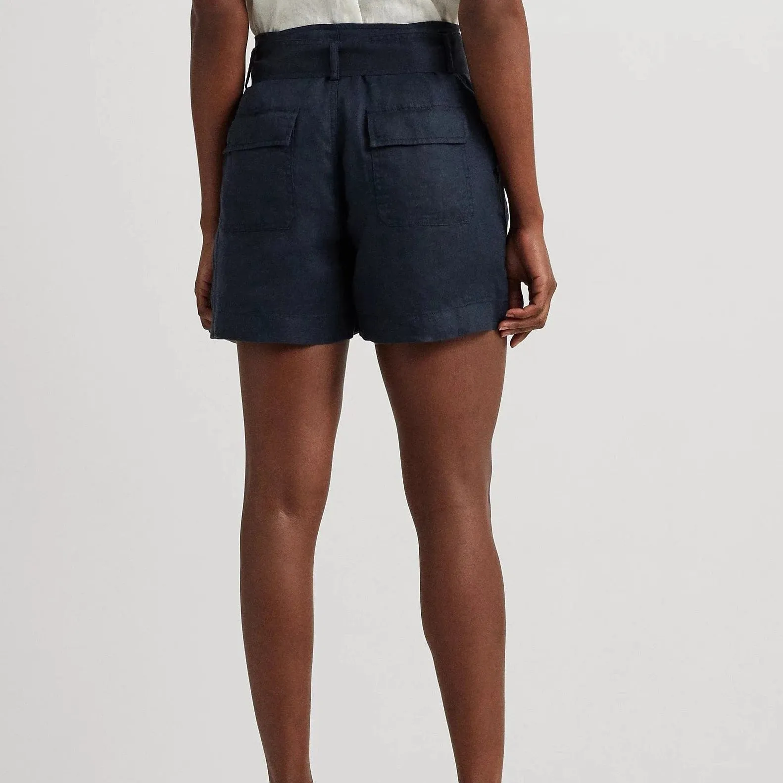 Lauren Ralph Lauren Belted Linen Short in Lauren Navy