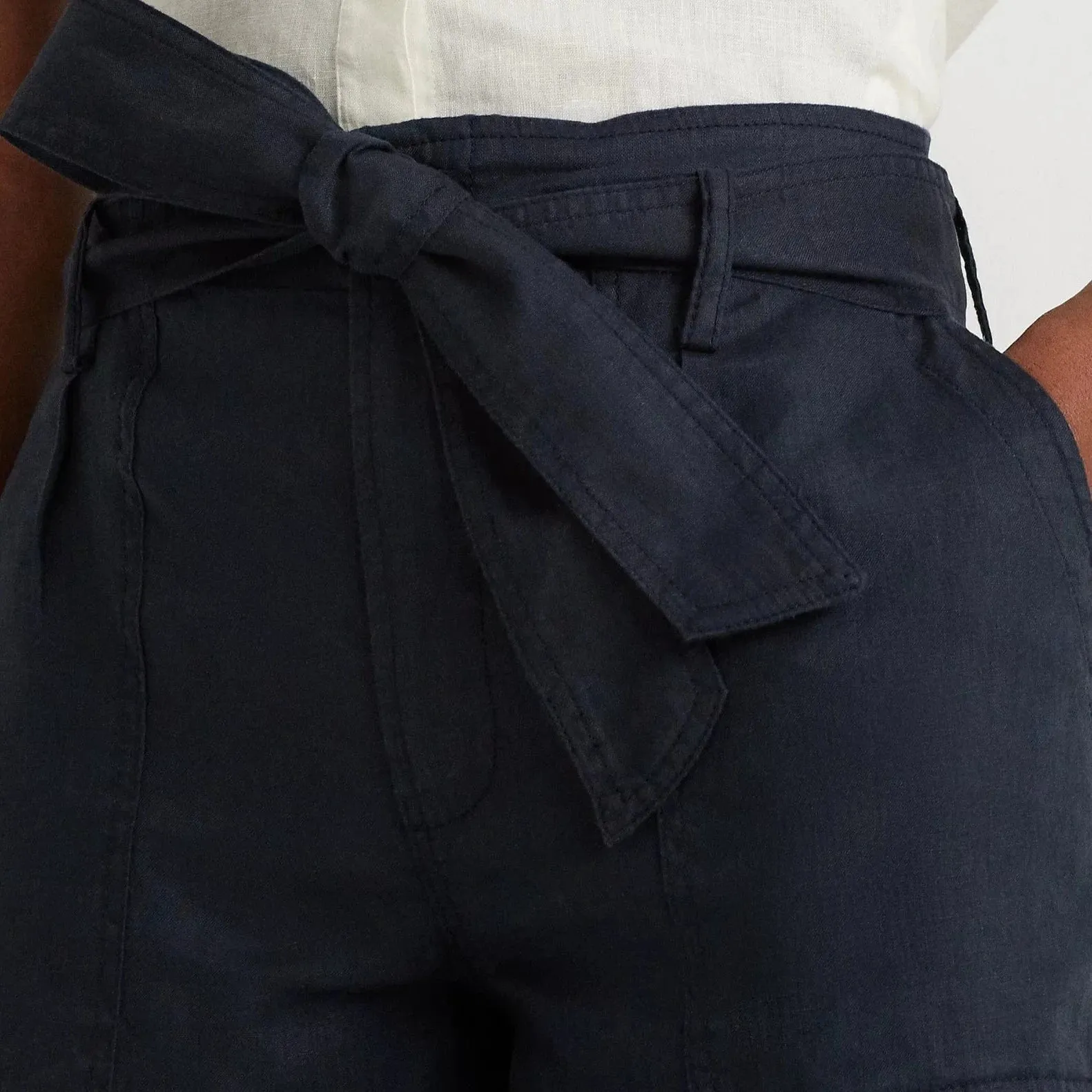 Lauren Ralph Lauren Belted Linen Short in Lauren Navy