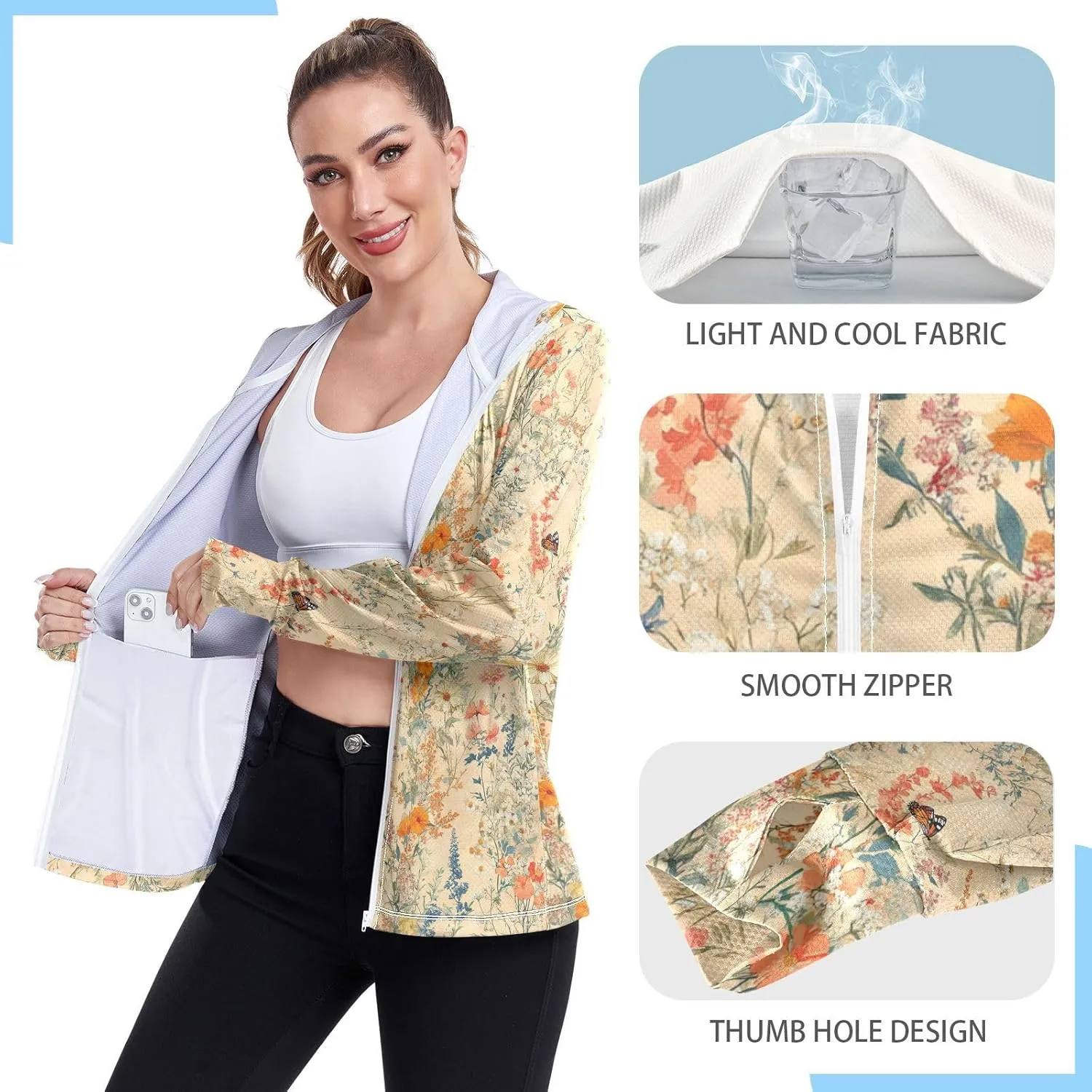 Lightweight Zip Up Hoodie Women Quick Dry Cool Shirts For Women UPF 50  Protection Light Sweatshirt Hiking Outdoor