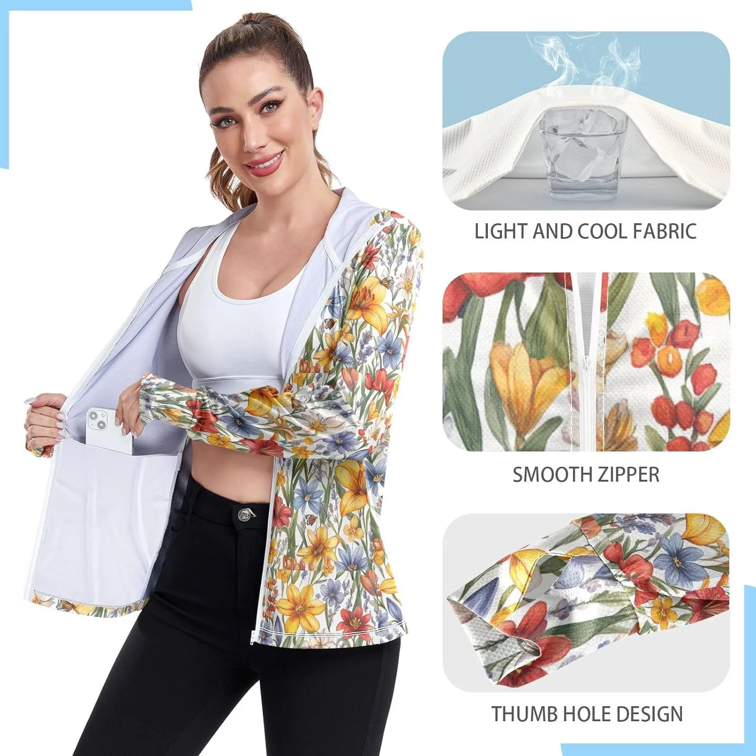 Lightweight Zip Up Hoodie Women Quick Dry Cool Shirts For Women UPF 50  Protection Light Sweatshirt Hiking Outdoor