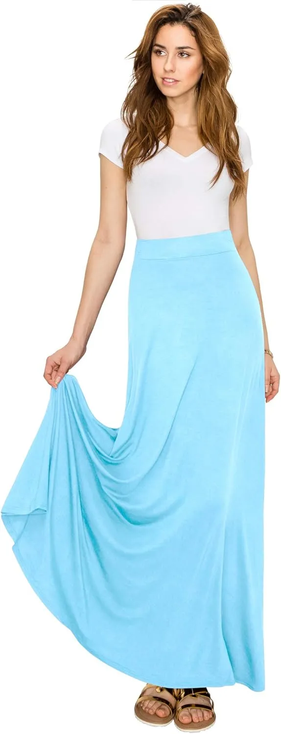 Lock and Love Women's Casual Comfy Stylish High Waist Flare Long Maxi Skirt – Available in Print & Solid Options