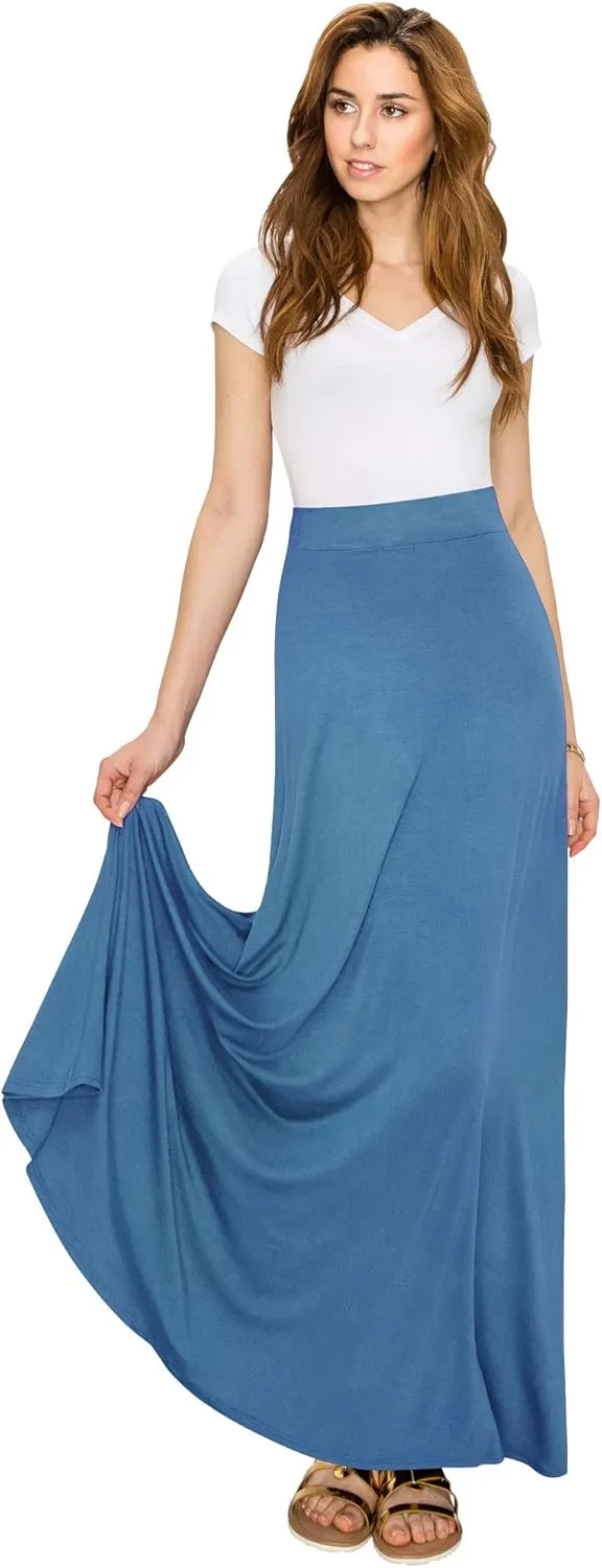Lock and Love Women's Casual Comfy Stylish High Waist Flare Long Maxi Skirt – Available in Print & Solid Options