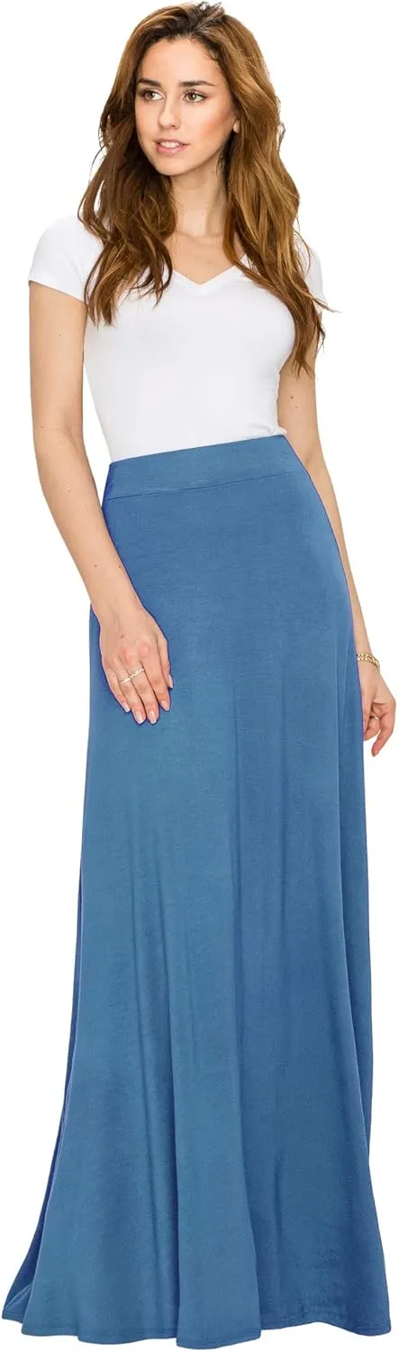 Lock and Love Women's Casual Comfy Stylish High Waist Flare Long Maxi Skirt – Available in Print & Solid Options