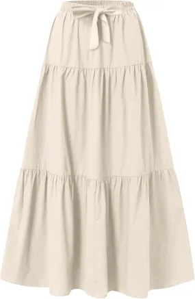 Maxi Skirts for Women 2025 Fashion Boho Long Skirt Summer Beach Swing Ruffle Tiered A-Line Pleated Elastic Waist