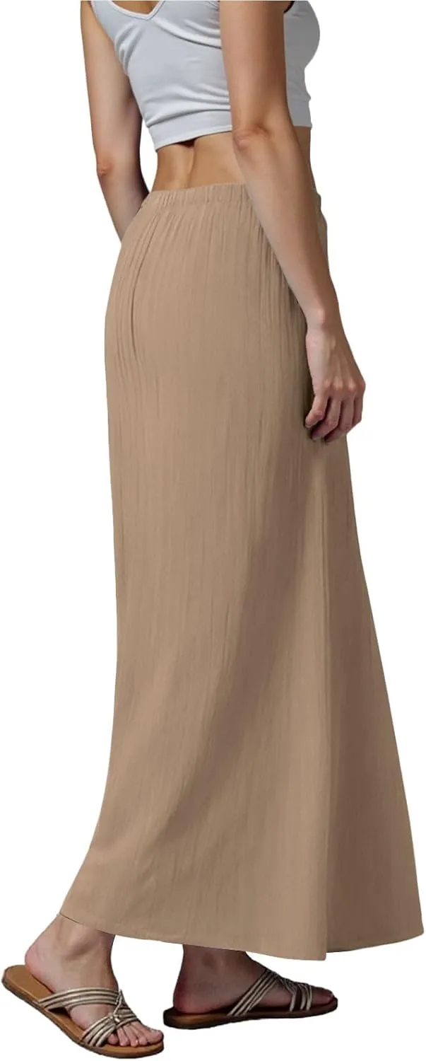 Maxi Skirts for Women 2025,Trendy Summer Comfy Drawstring Waist A Line Linen Skirt Vacation Boho Long Flowy Skirts